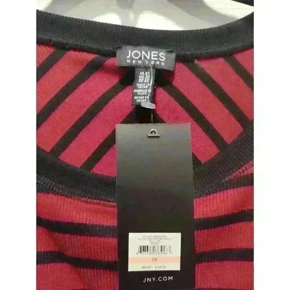 Jones‎ New York Sport Mulled Wine Black Striped Cotton Sweater 2XL - Picture 3 of 7